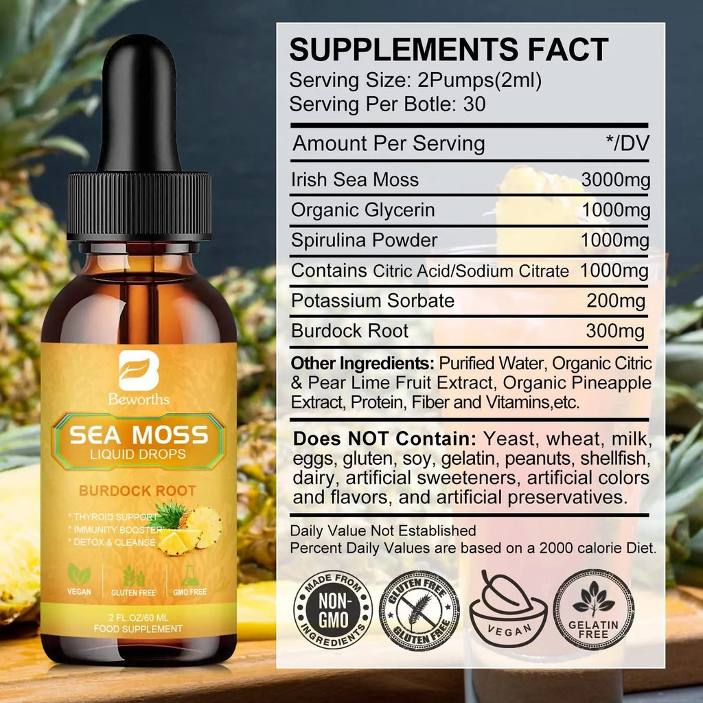 B BEWORTHS Sea Moss Liquid Drops - Organic Irish Sea Moss Gel with Burdock Root - TrustMedUSA