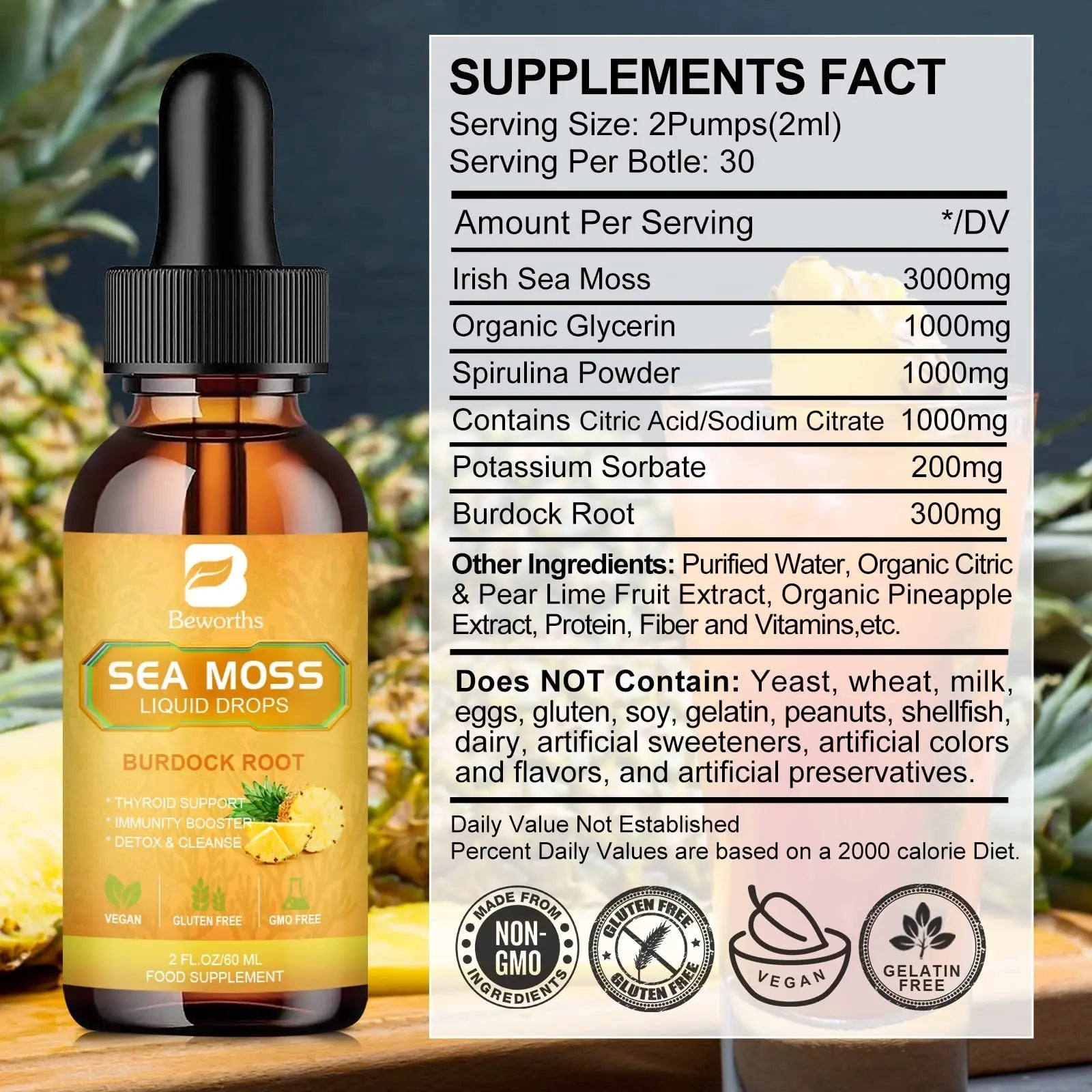 B BEWORTHS Sea Moss Liquid Drops - Organic Irish Sea Moss Gel with Burdock Root - TrustMedUSA