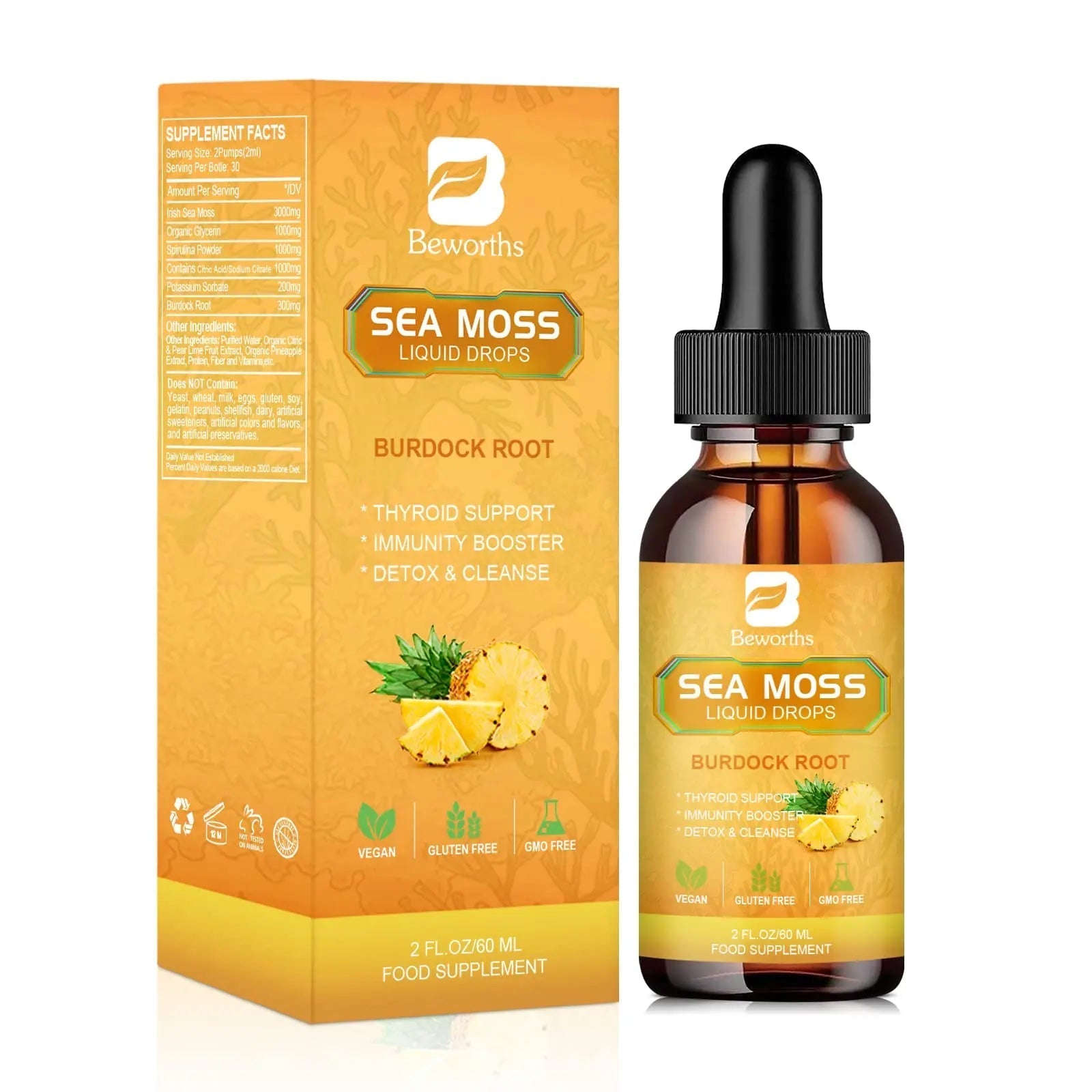 B BEWORTHS Sea Moss Liquid Drops - Organic Irish Sea Moss Gel with Burdock Root - TrustMedUSA