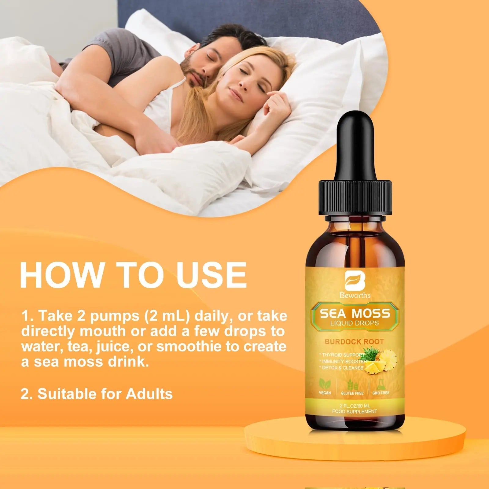 B BEWORTHS Sea Moss Liquid Drops - Organic Irish Sea Moss Gel with Burdock Root - TrustMedUSA