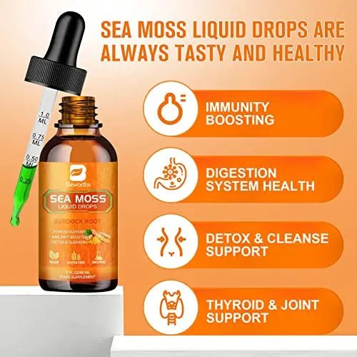 B BEWORTHS Sea Moss Liquid Drops - Organic Irish Sea Moss Raw Gel with Burdock Root - TrustMedUSA