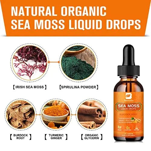B BEWORTHS Sea Moss Liquid Drops - Organic Irish Sea Moss Raw Gel with Burdock Root - TrustMedUSA