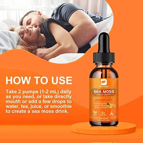 B BEWORTHS Sea Moss Liquid Drops - Organic Irish Sea Moss Raw Gel with Burdock Root - TrustMedUSA