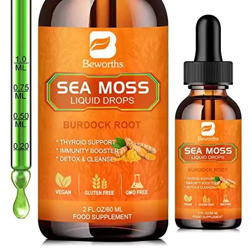 B BEWORTHS Sea Moss Liquid Drops - Organic Irish Sea Moss Raw Gel with Burdock Root - TrustMedUSA