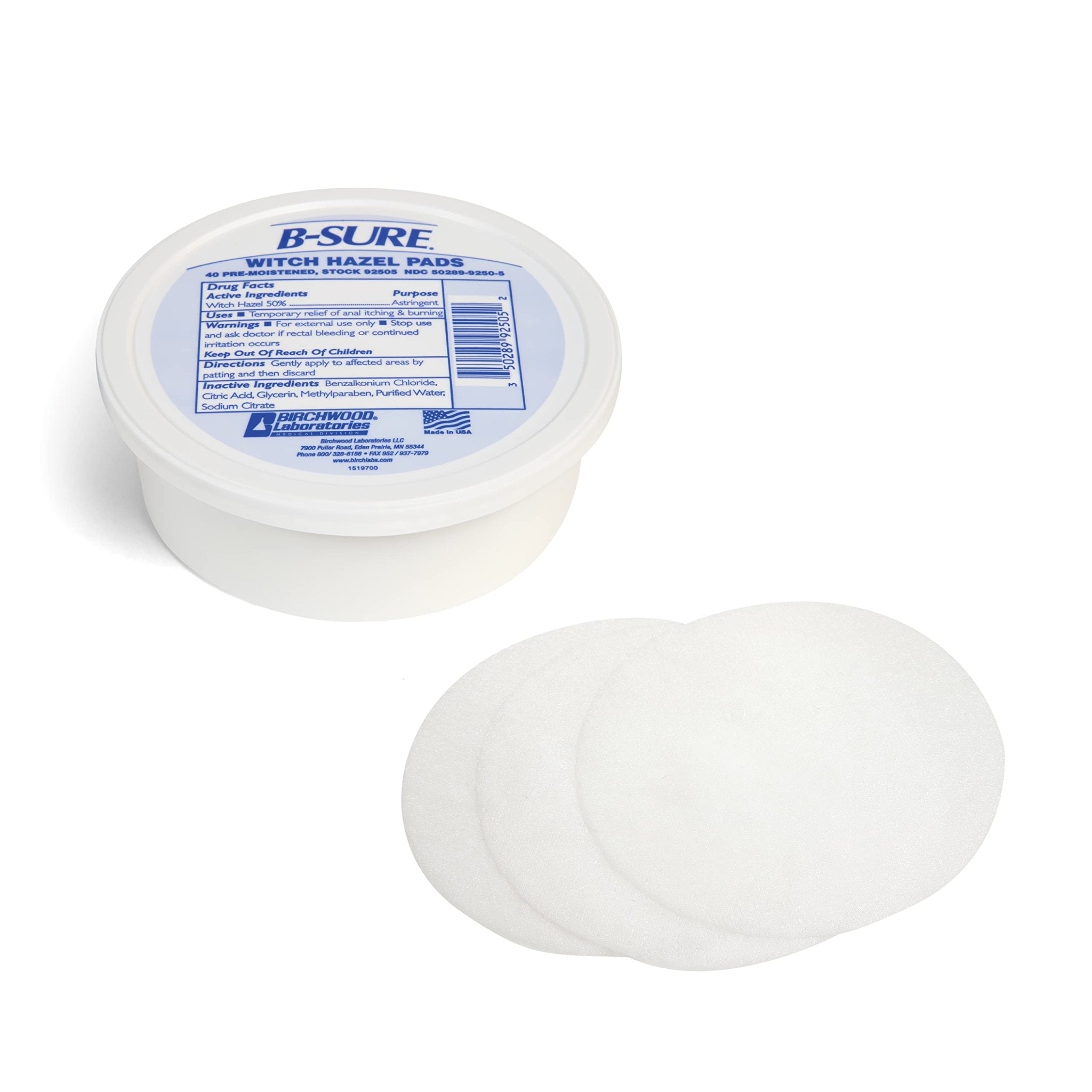 B-Sure Pre-Moistened Witch Hazel Pads, 40 Count - TrustMedUSA