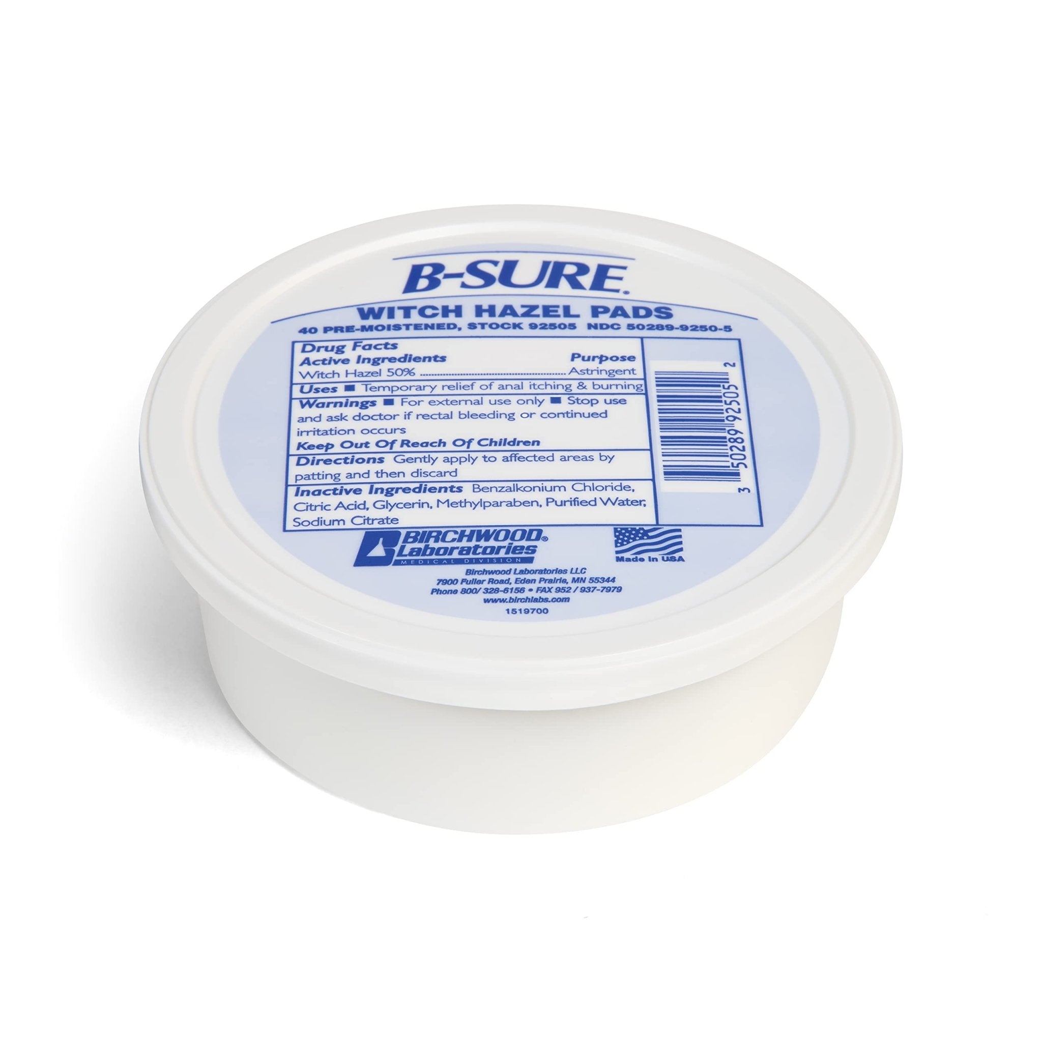 B-Sure Pre-Moistened Witch Hazel Pads, 40 Count - TrustMedUSA