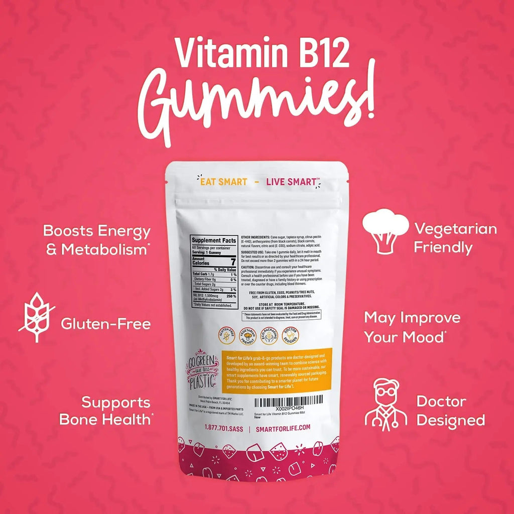 B12 Gummy Vitamins - 1500 mcg Vitamin B12 Gummies for Adults and Kids - Helps with Energy, Metabolism, Bone Nervous System Support - TrustMedUSA