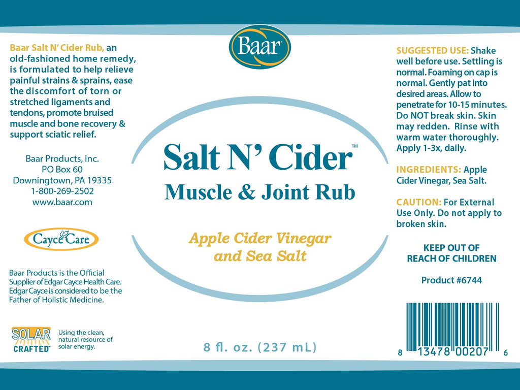 Baar Salt N' Cider Rub - Aids Bruised Ligaments & Tendons, Strains, Sprains & Bone Recovery, 8 fl. oz. - TrustMedUSA