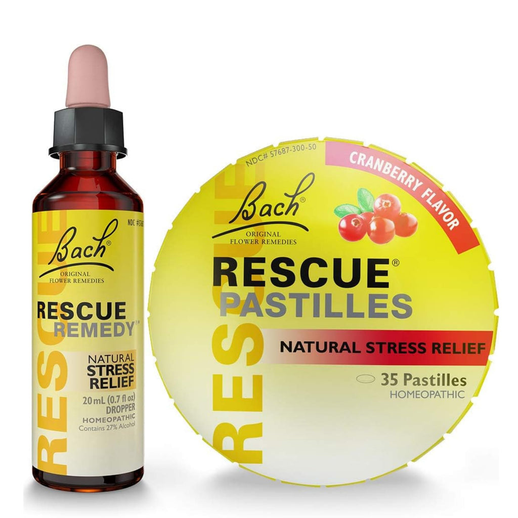 Bach RESCUE PASTILLES, Cranberry Flavor, 35 Count, and Bach 20mL Dropper, Natural Stress Relief, Homeopathic Flower Remedy, Vegetarian, Gluten and Sugar-Free, 35 Count - Maple Wellness Supplements