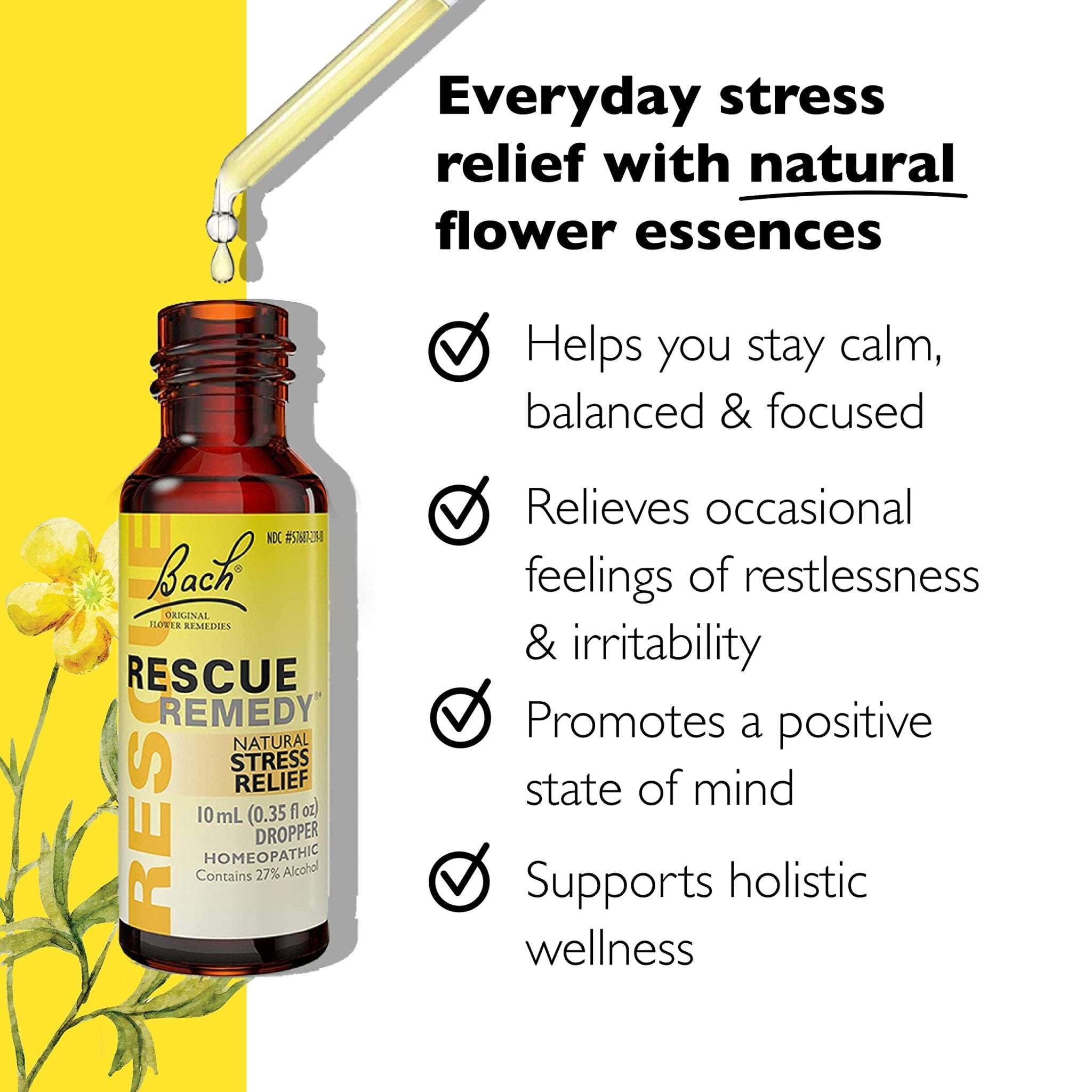 Bach Rescue Remedy Dropper, Natural Stress Relief, Homeopathic Flower Essence, Vegan, Gluten & Sugar-Free, Non-Habit Forming, 2 Pack, 10mL Ea Visit The Rescue Store - Maple Wellness Supplements