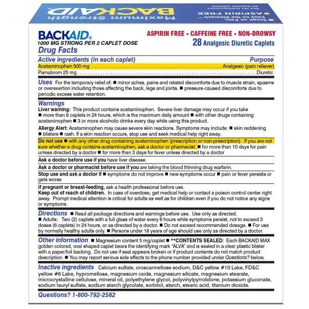 BACKAID Pills 28 Tablets (Pack of 6) - TrustMedUSA