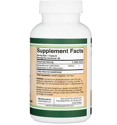 Bacopa Monnieri Capsules 20% Bacosides 450mg, 90 Count (Manufactured in USA - TrustMedUSA