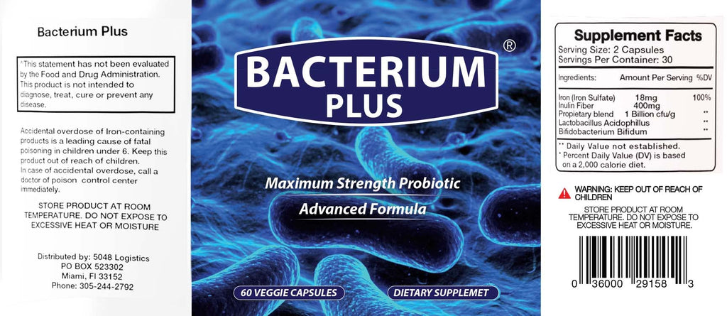 Bacterium Plus - Maximum Strength Probiotics - Probiotic Blend to Improve Instestinal Health, 100% Natural Digestive Supplement - 60 Capsules - TrustMedUSA