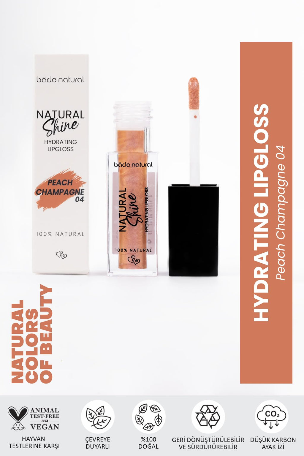 Bade Natural Moisturizing Lip Gloss Peach Champagne 04 – Soft Shine Finish, Smooth Non-Sticky Formula - TrustMedUSA