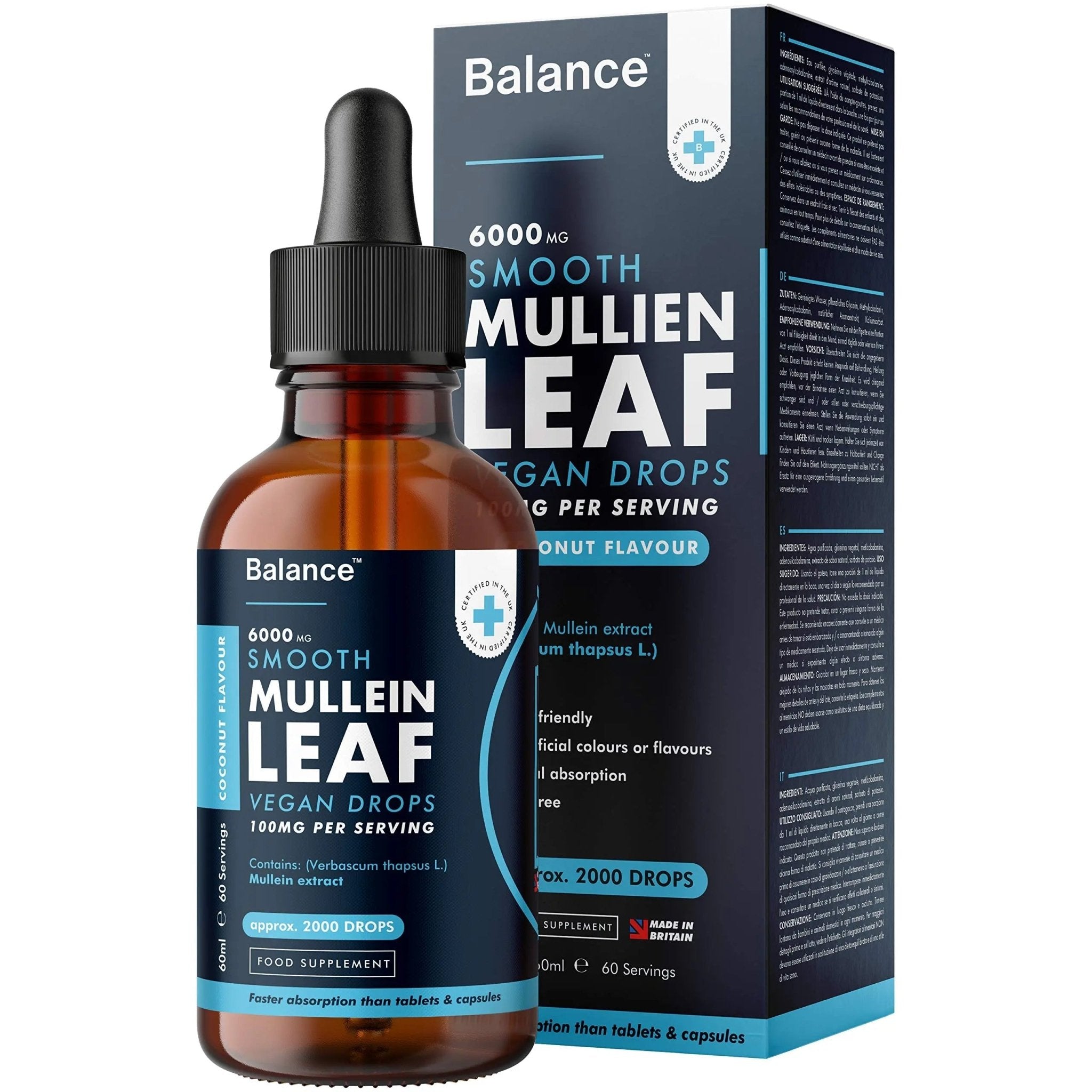 Balance Mullein Leaf Liquid Drops - 60ml for 2 Month Supply - High Strength - Vegan - TrustMedUSA