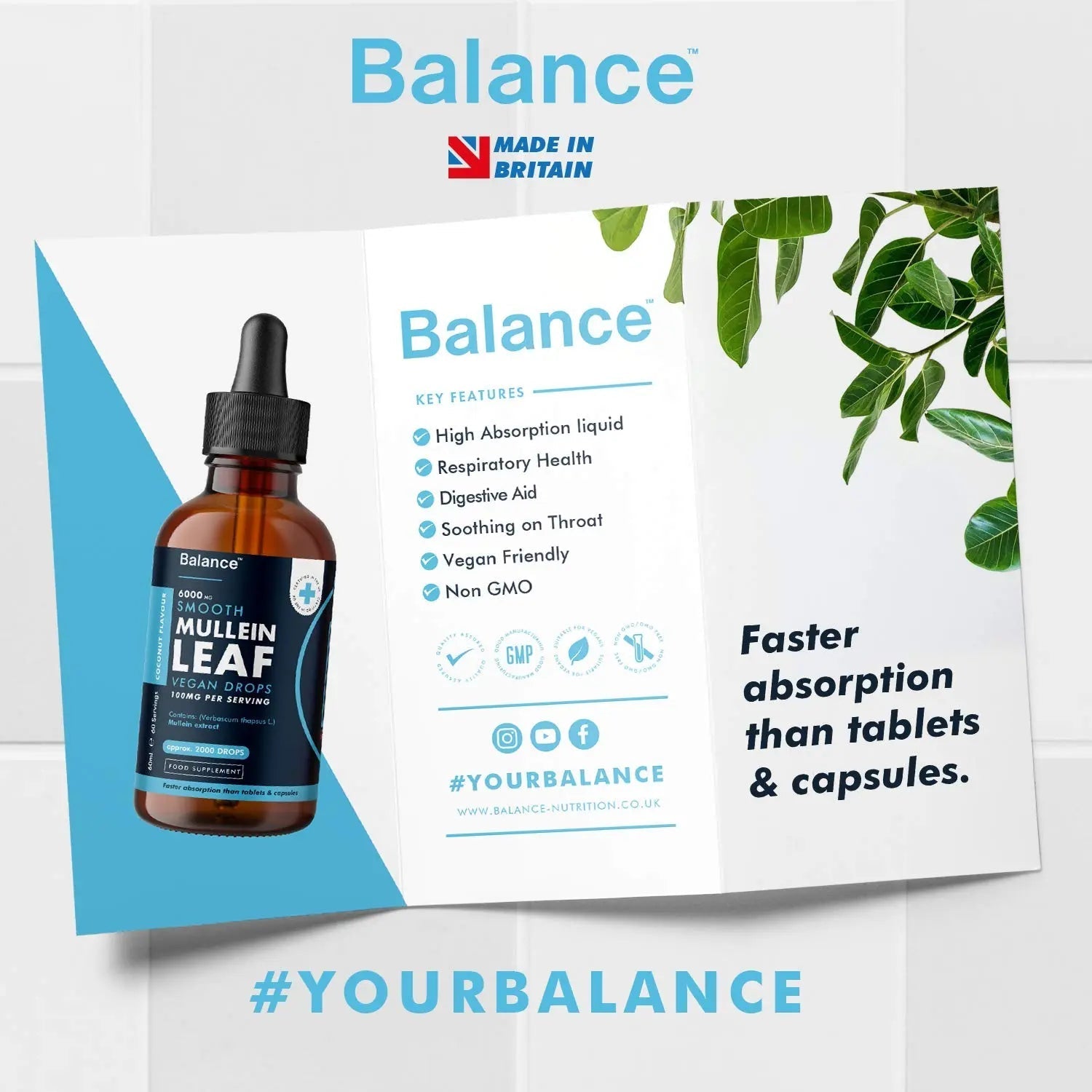 Balance Mullein Leaf Liquid Drops - 60ml for 2 Month Supply - High Strength - Vegan - TrustMedUSA