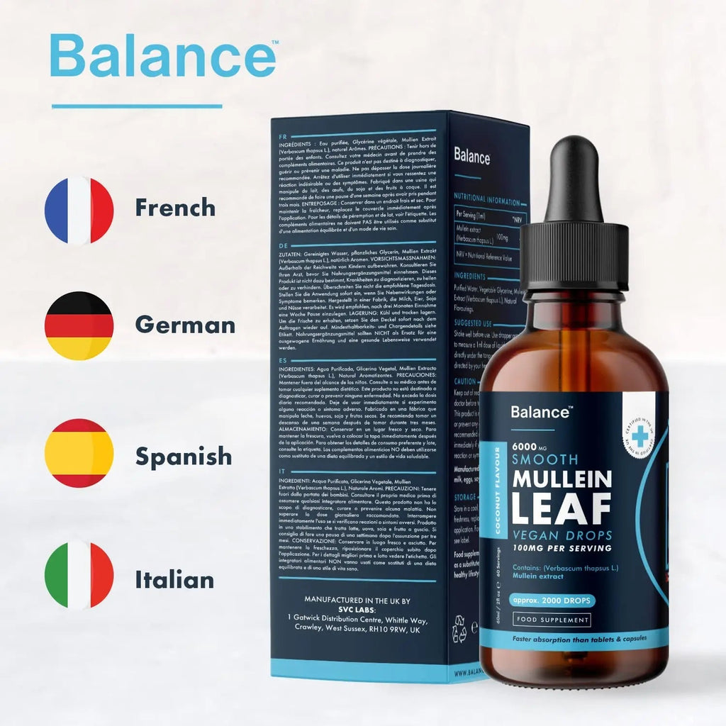 Balance Mullein Leaf Liquid Drops - 60ml for 2 Month Supply - High Strength - Vegan - TrustMedUSA