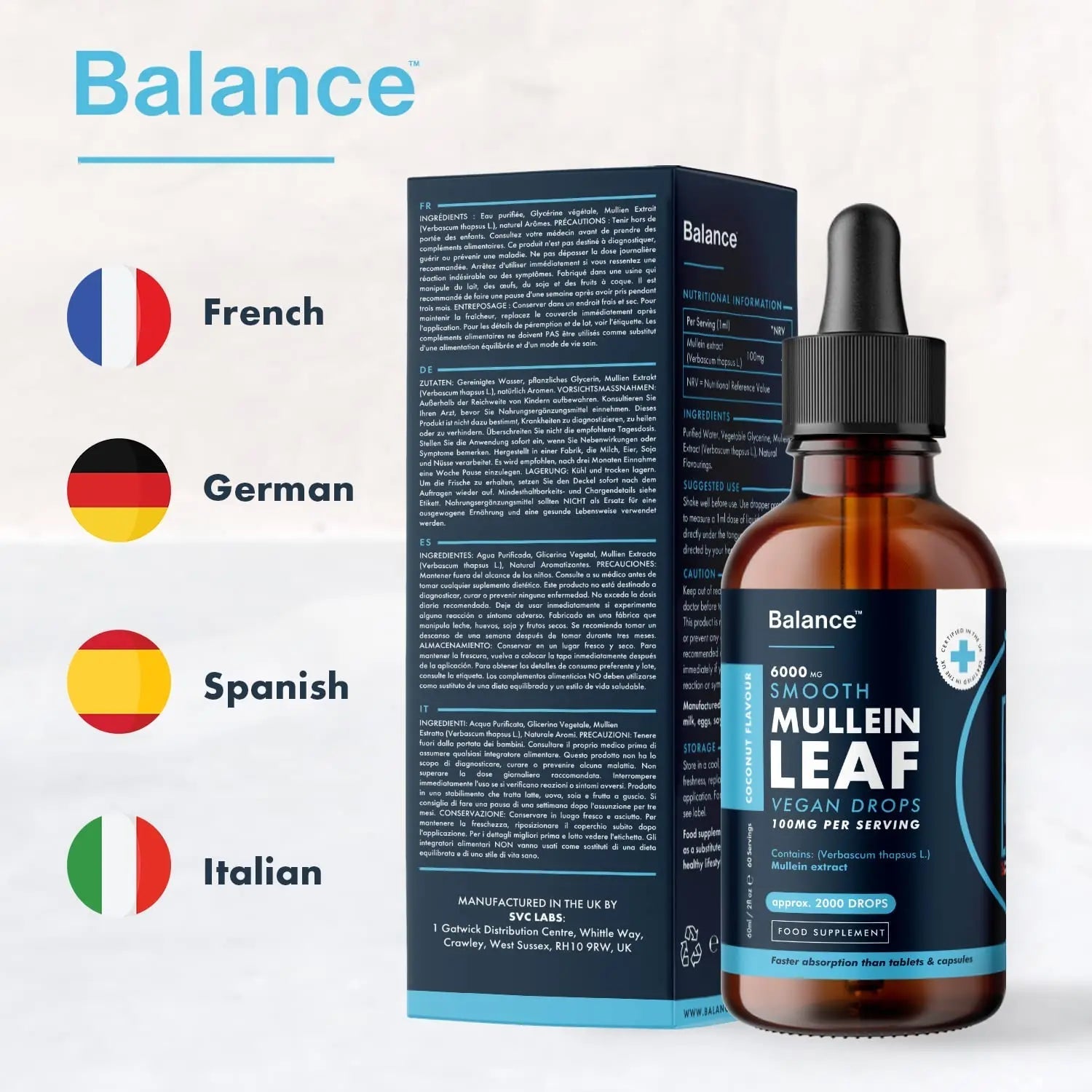 Balance Mullein Leaf Liquid Drops - 60ml for 2 Month Supply - High Strength - Vegan - TrustMedUSA