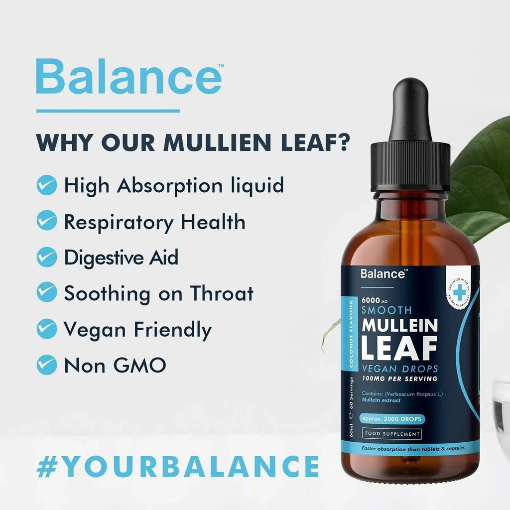 Balance Mullein Leaf Liquid Drops - 60ml for 2 Month Supply - High Strength - Vegan - TrustMedUSA