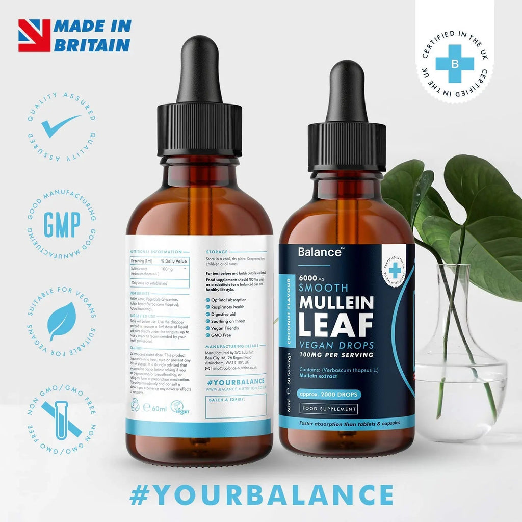 Balance Mullein Leaf Liquid Drops - 60ml for 2 Month Supply - High Strength - Vegan - TrustMedUSA