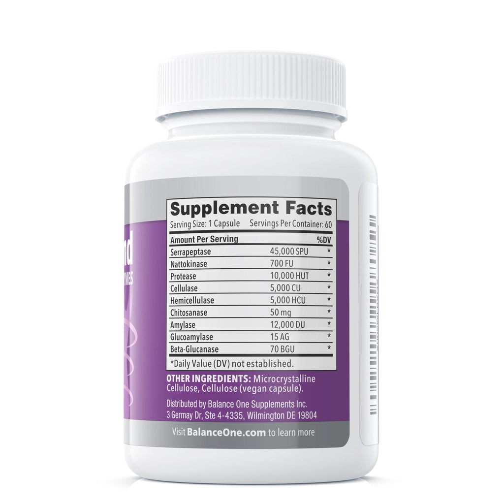 Balance ONE Biofilm Disruptor – Proteolytic Enzymes & Defense Supplement with Serrapeptase & Nattokinase – Systemic & Digestive Support – 60 Capsules, 2 Month Supply – for Women & Men – SerraDefend - Maple Wellness Supplements