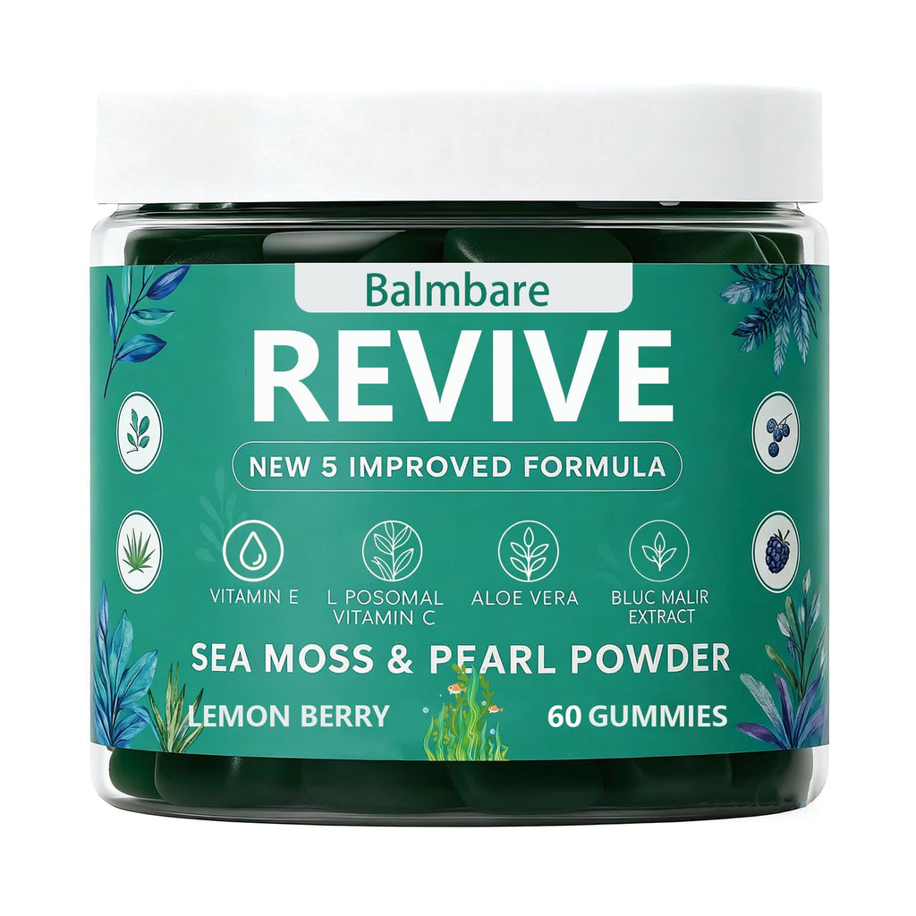 Balmbare Revive Gummies for Hair Loss, with Organic Irish Sea Moss Pearl Powder, Vitamins C & E, Aloe Vera - Supports Healthy Hair, Skin & Nails Growth (1pcs) - TrustMedUSA