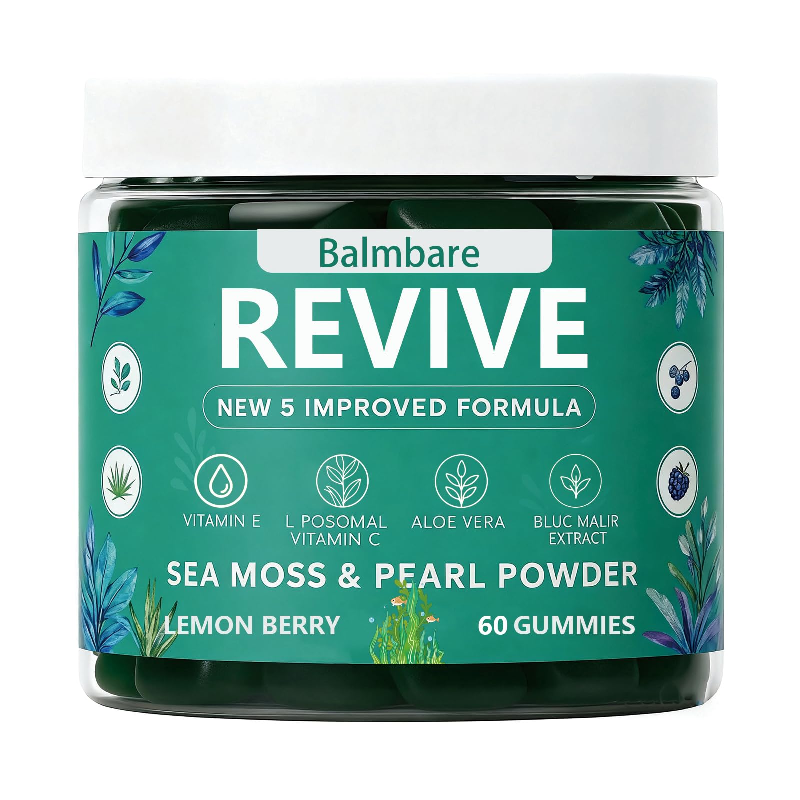 Balmbare Revive Gummies for Hair Loss, with Organic Irish Sea Moss Pearl Powder, Vitamins C & E, Aloe Vera - Supports Healthy Hair, Skin & Nails Growth (1pcs) - TrustMedUSA
