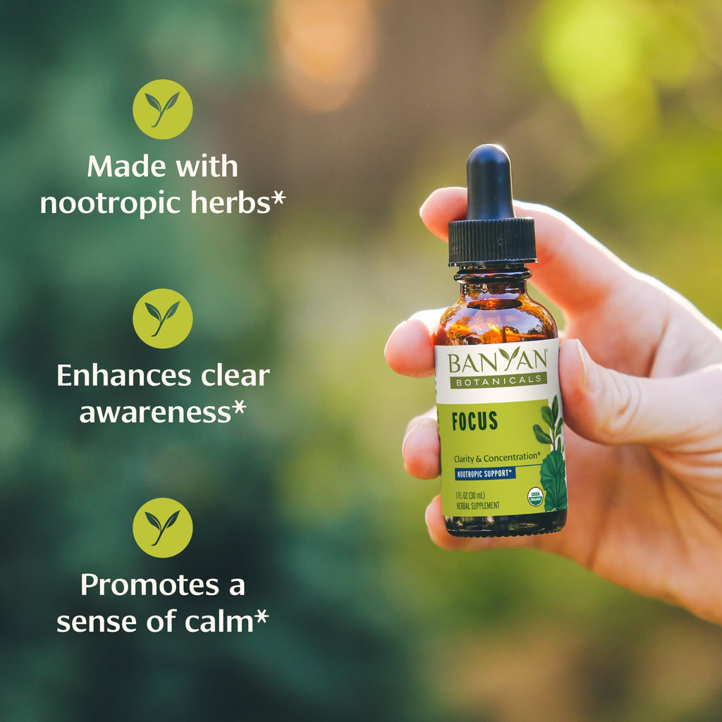 Banyan Botanicals Focus Liquid Extract – Organic Focus Supplement – Liquid Extract in Non-Alcoholic Glycerin – Nootropic Herbs for Fast-Acting Support* – 1 oz. – Non-GMO Sustainably Sourced Vegan - TrustMedUSA