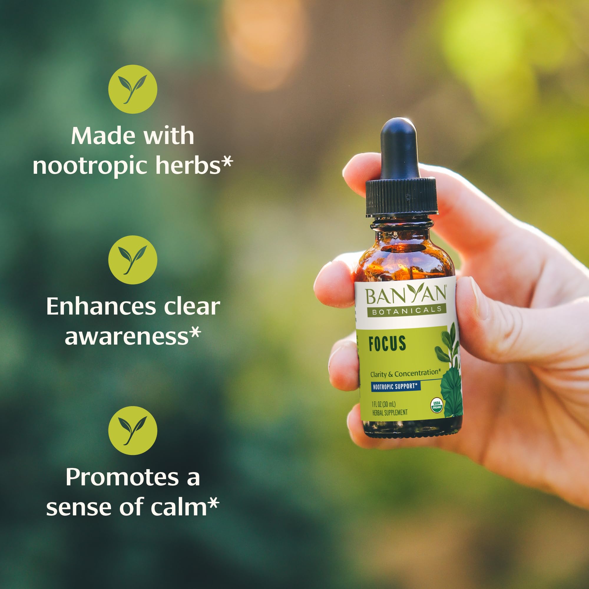 Banyan Botanicals Focus Liquid Extract – Organic Focus Supplement – Liquid Extract in Non-Alcoholic Glycerin – Nootropic Herbs for Fast-Acting Support* – 1 oz. – Non-GMO Sustainably Sourced Vegan - TrustMedUSA