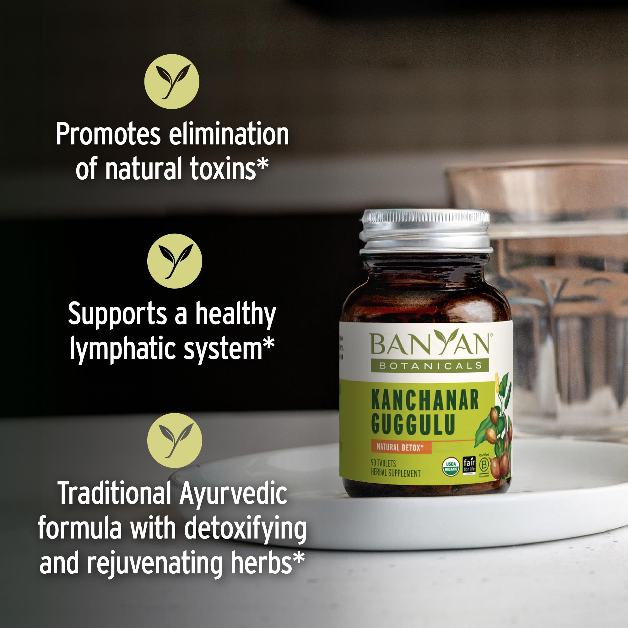 Banyan Botanicals Kanchanar Guggulu Tablets – Organic Lymph Supplement with Guggulu Resin – Promotes the Healthy Elimination of Natural Toxins* – 90 Tablets – Non-GMO Sustainably Sourced Vegan - TrustMedUSA