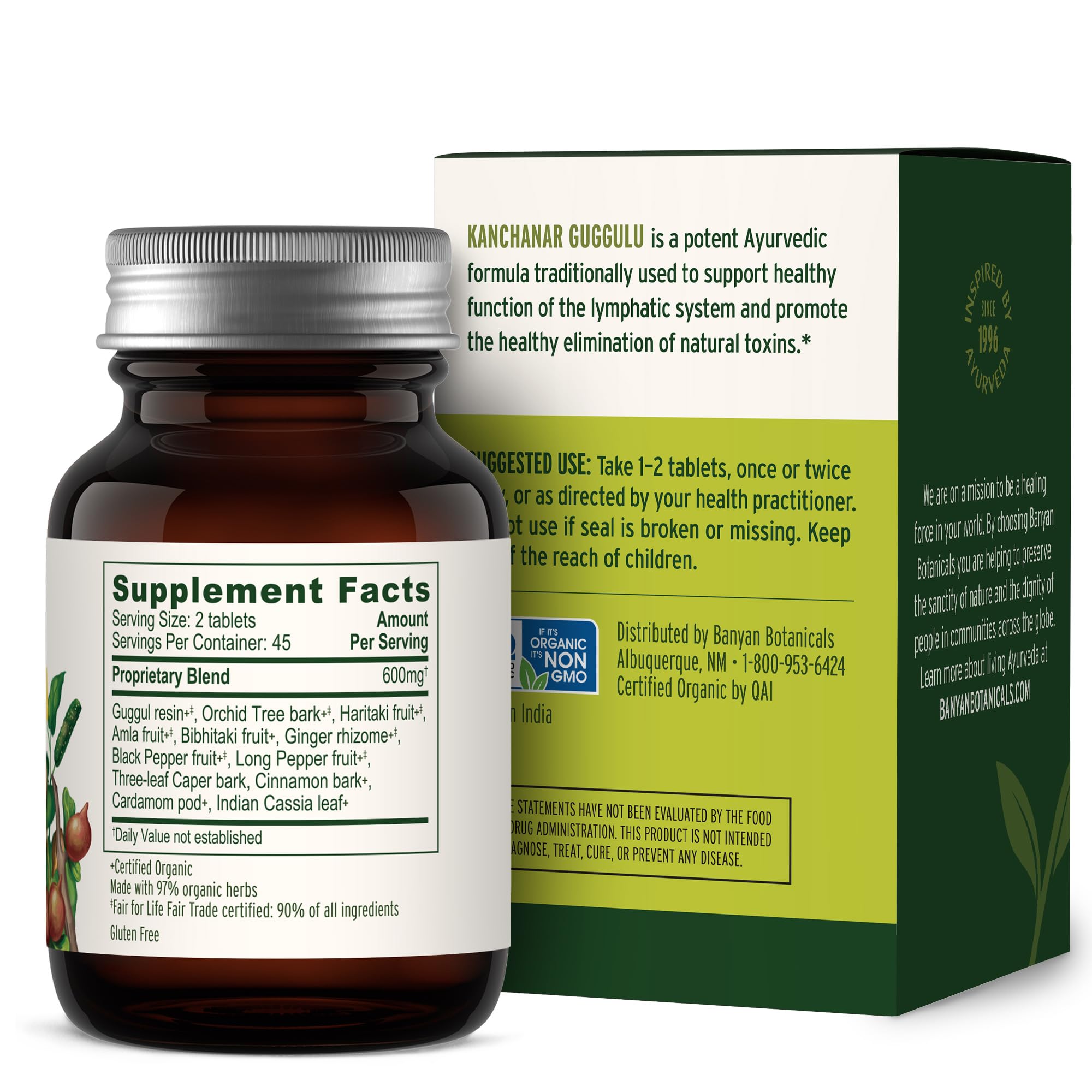 Banyan Botanicals Kanchanar Guggulu Tablets – Organic Lymph Supplement with Guggulu Resin – Promotes the Healthy Elimination of Natural Toxins* – 90 Tablets – Non-GMO Sustainably Sourced Vegan - TrustMedUSA