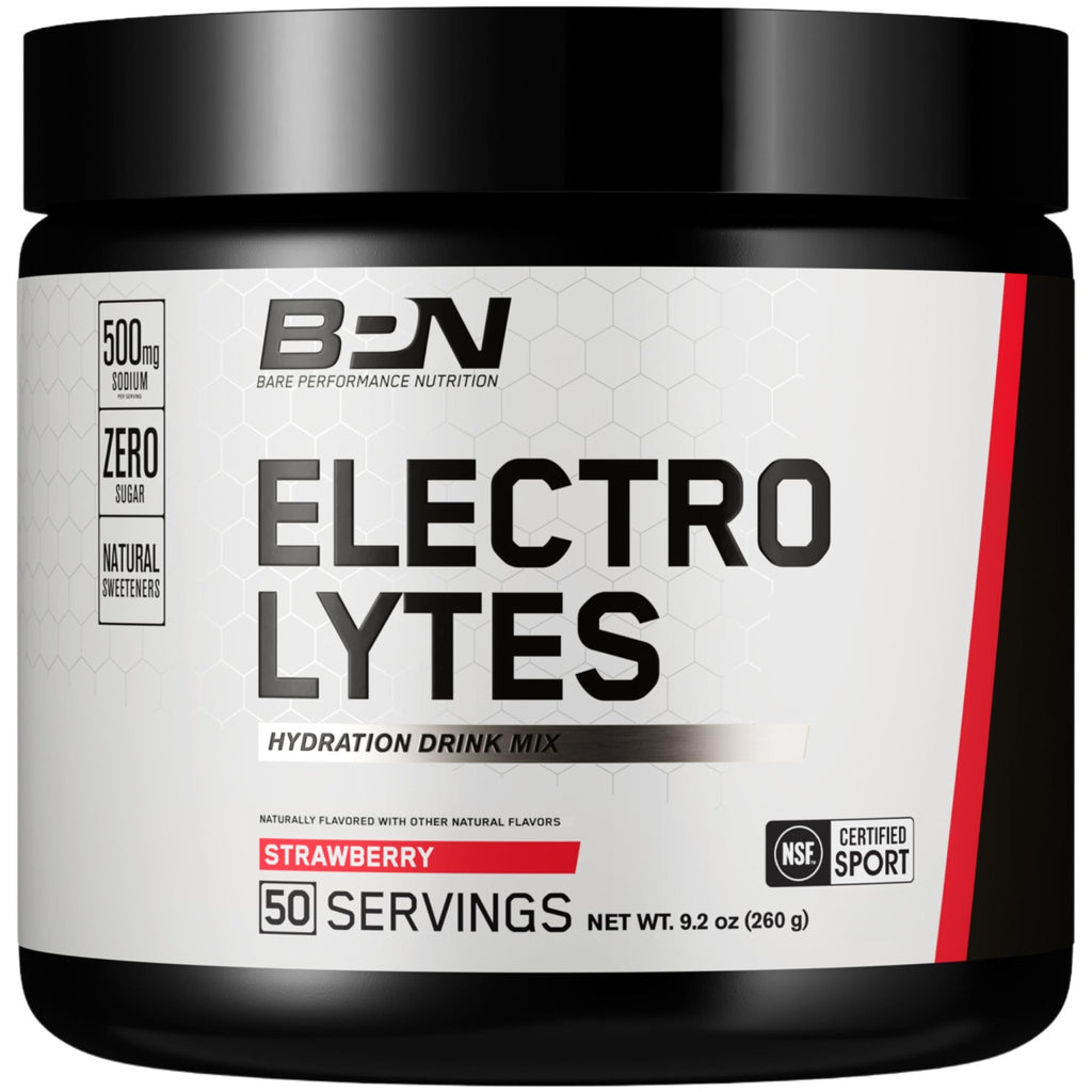 BARE PERFORMANCE NUTRITION BPN Electrolytes Hydration Drink Mix | Sugar Free Electrolyte Powder | 500mg Sodium per Serving | Naturally Sweetened | Strawberry, 50 Servings - TrustMedUSA
