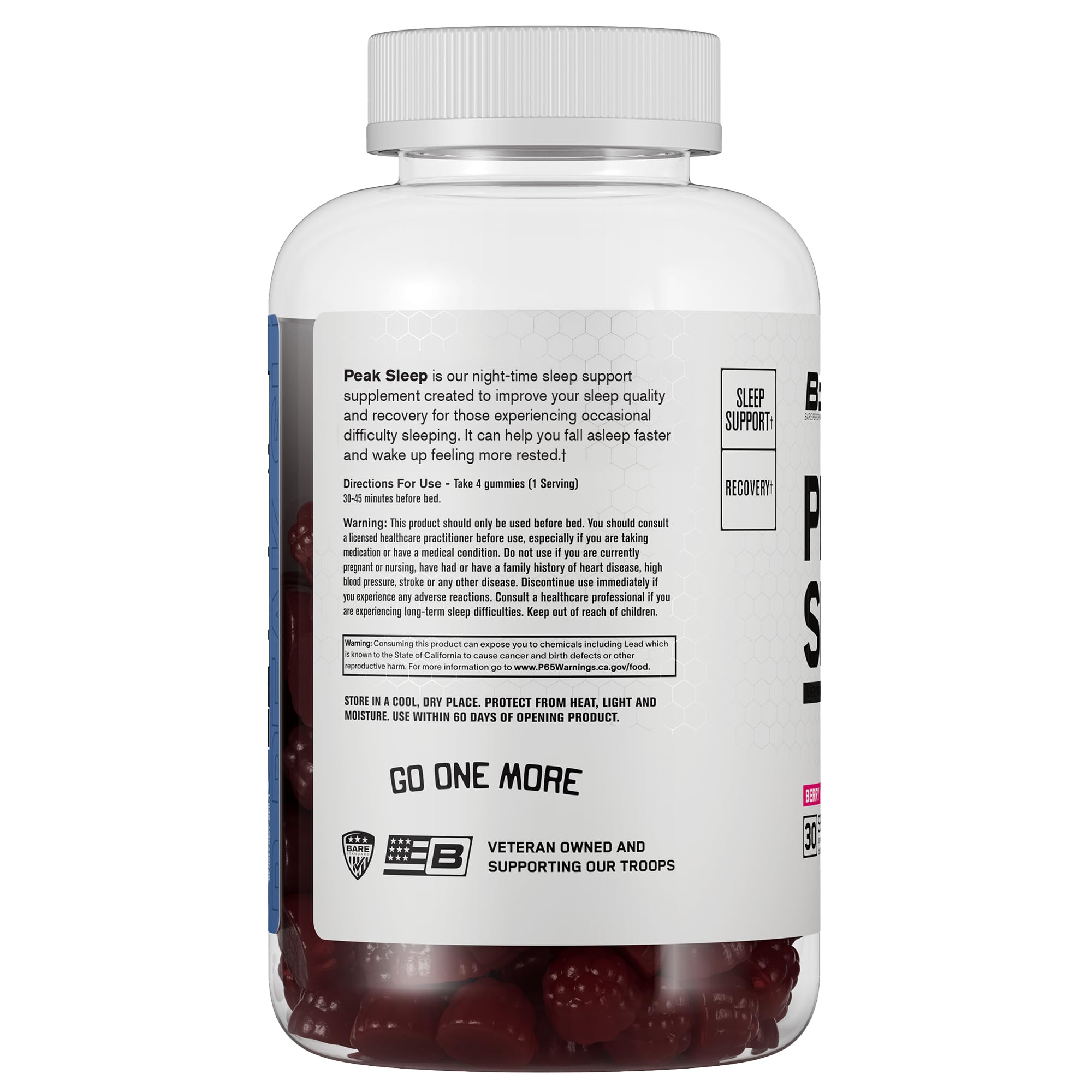 BARE PERFORMANCE NUTRITION, BPN Peak Sleep Gummy, Sleep Aid & Recovery Support Supplement, 30 Servings, Berry - TrustMedUSA
