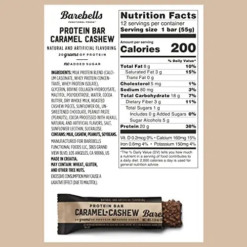 Barebells Protein Bars Caramel Cashew - 12 Count, 1.9oz Bars with 20g of High Protein - TrustMedUSA