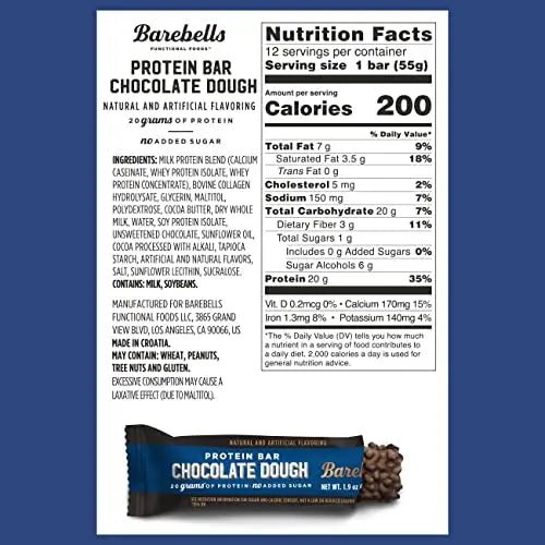 Barebells Protein Bars Chocolate Dough with 1g of Total Sugars - 12 Count, 1.9oz Bars - TrustMedUSA