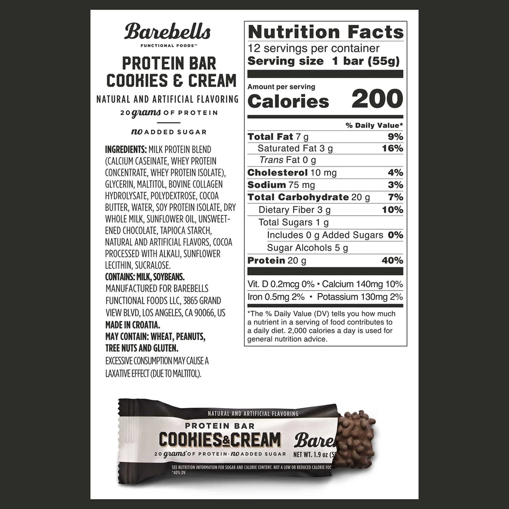 Barebells Protein Bars Cookies & Cream - 12 Count, 1.9oz Bars - Protein Snacks with 20g - TrustMedUSA