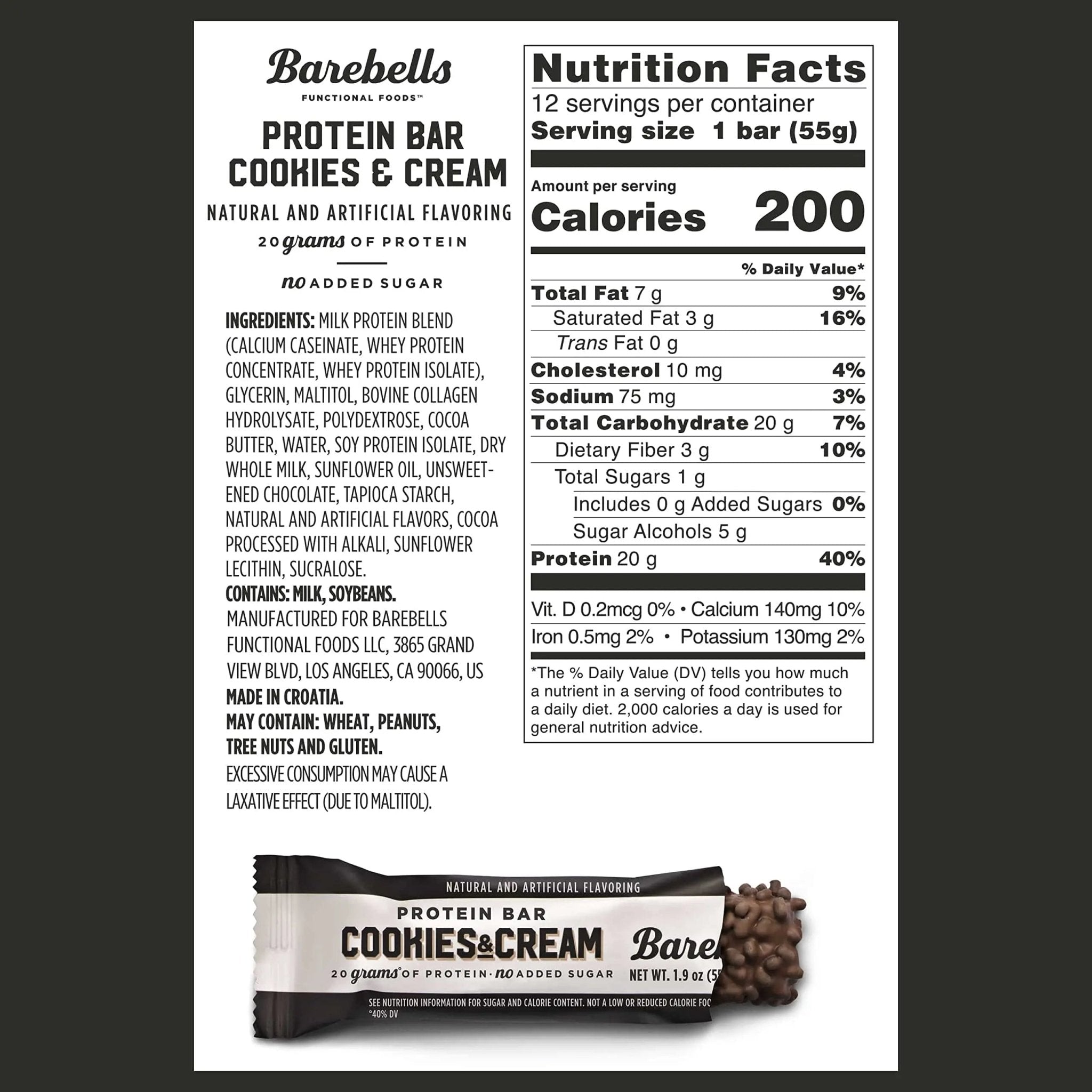 Barebells Protein Bars Cookies & Cream - 12 Count, 1.9oz Bars - Protein Snacks with 20g - TrustMedUSA