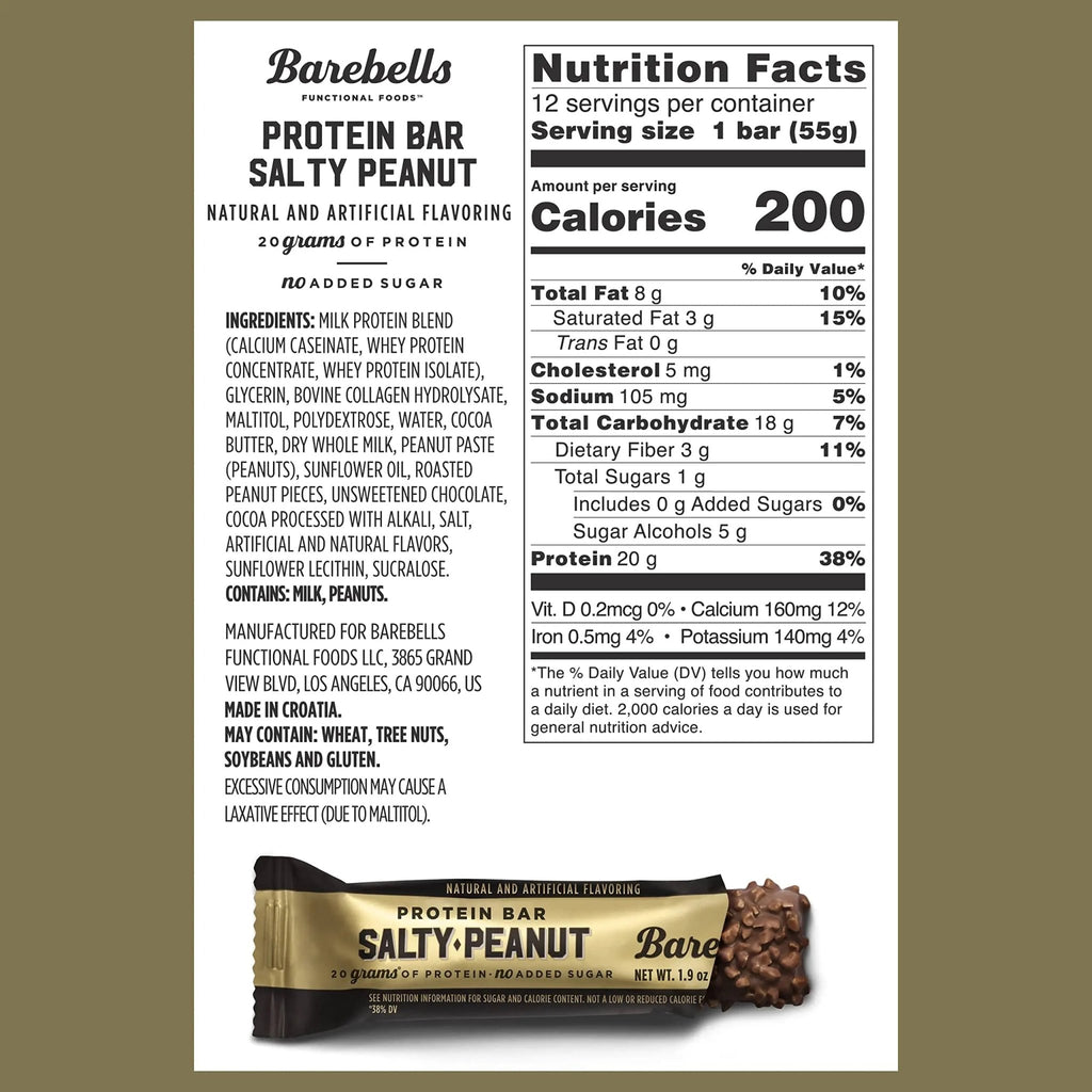 Barebells Salty Peanut Protein Bars, 12 Count - 20g Protein, 1g Sugar Snack Bars - TrustMedUSA