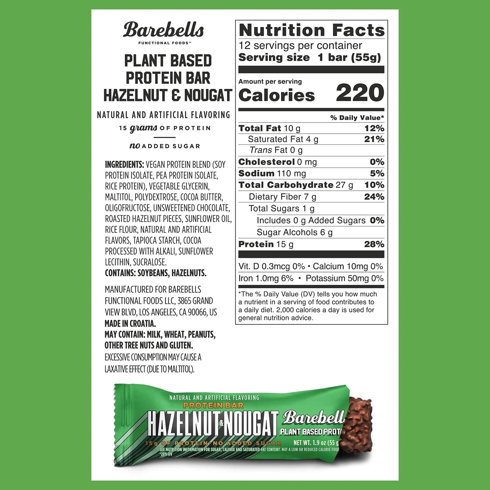 Barebells Vegan Protein Bars Hazelnut & Nougat - 12 Count, 1.9oz Bars - Features Plant - TrustMedUSA