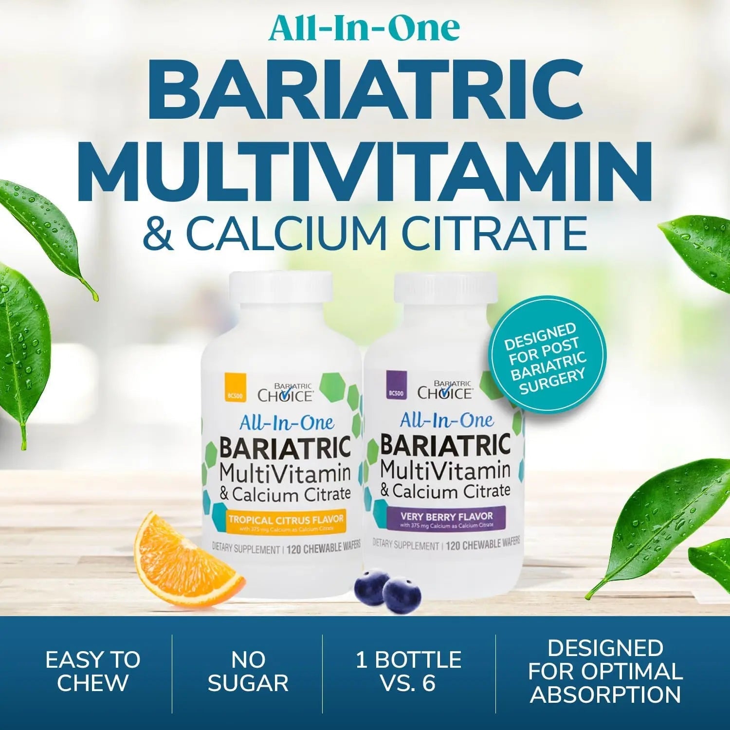 Bariatric Choice All-in-One Chewable Bariatric MultiVitamin with Iron & Calcium Citrate, Very Berry (120ct) - TrustMedUSA