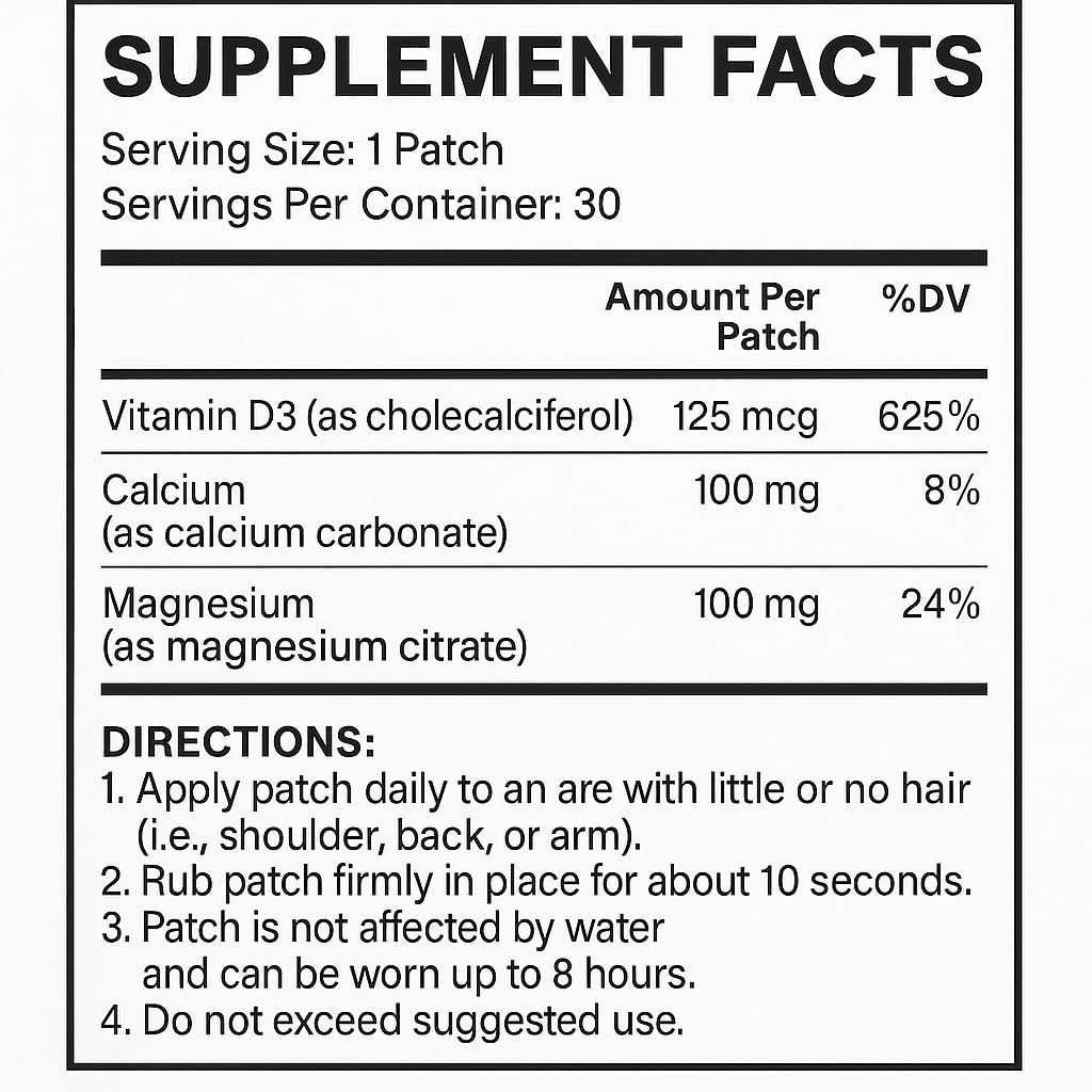 Bariatric Guru VitaBoost Supplement Patch — Vitamin D3, K2, Magnesium & Calcium Citrate Transdermal Topical Patch for Bone, Muscle & Immune Support — 30 Patches - TrustMedUSA
