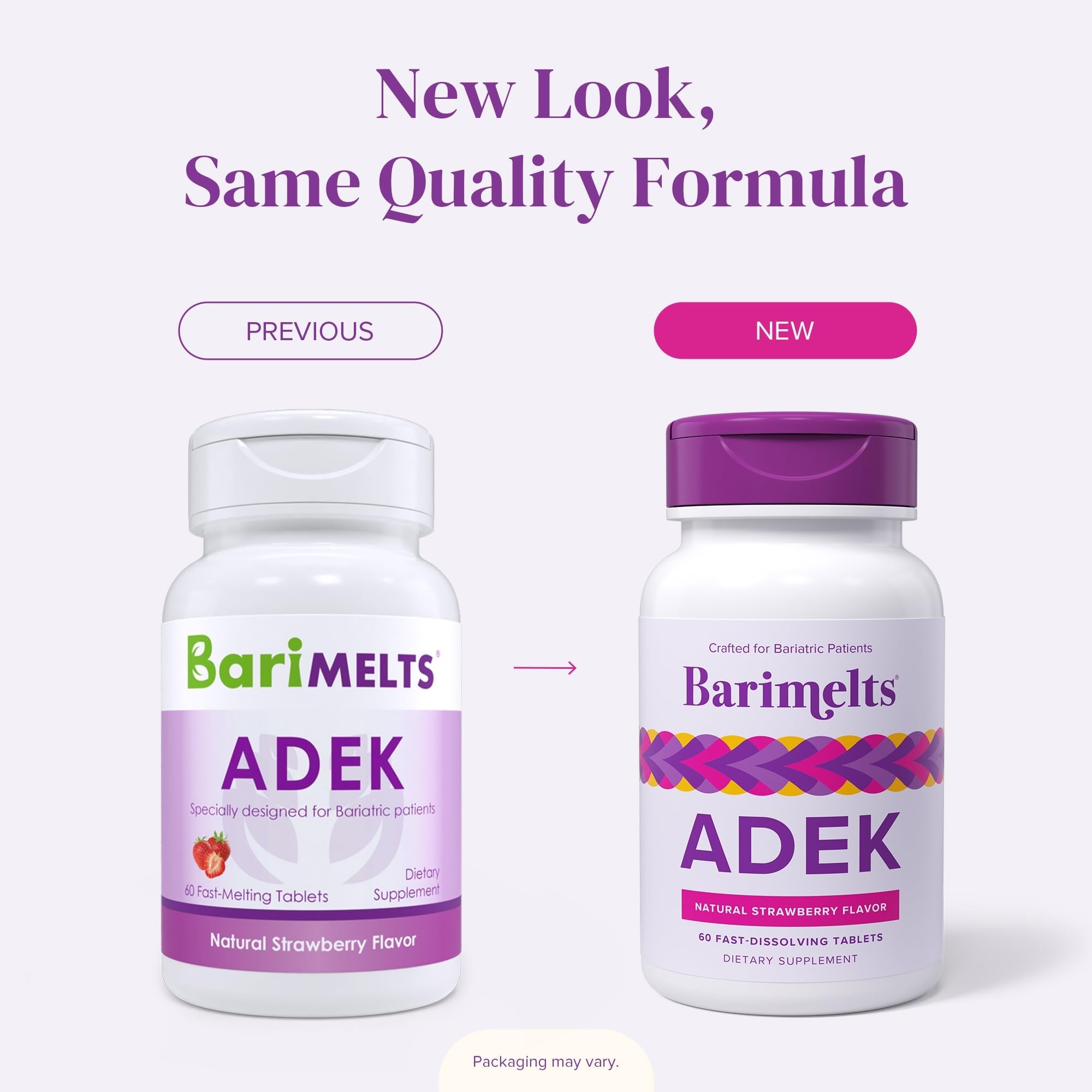 Barimelts ADEK - 60 Fast-Dissolving Tablets (2-Month Supply) - Sugar-Free Bariatric Vitamins for Women Including Vitamin A, Vitamin D, Vitamin E & Vitamin K, Natural Strawberry Flavor - Maple Wellness Supplements
