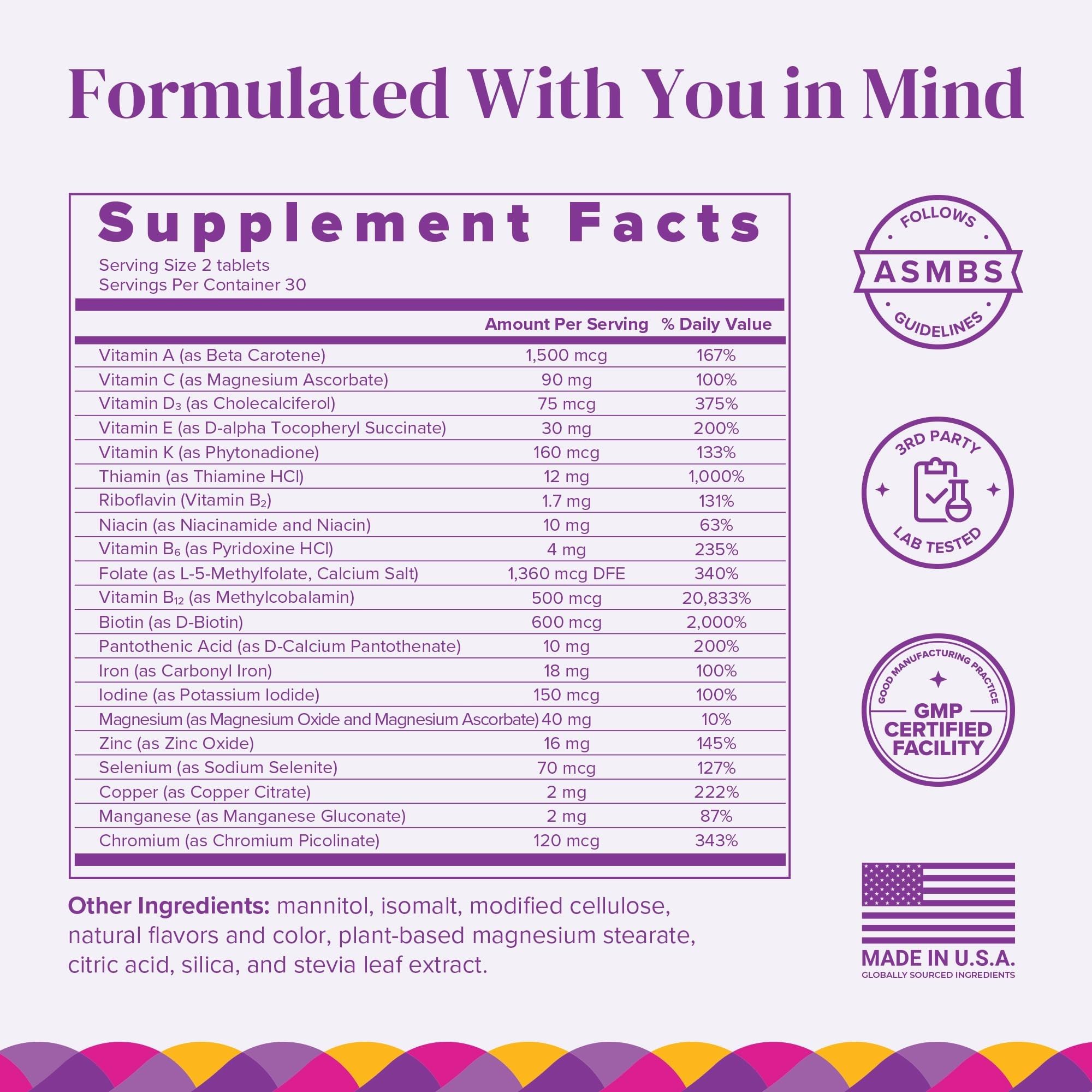 BariMelts Bariatric Multivitamin with Iron, 60 Fast-Dissolving Tablets (1-Month Supply), Sugar-Free Bariatric Vitamins for Women, Natural Fruit Flavor - Maple Wellness Supplements