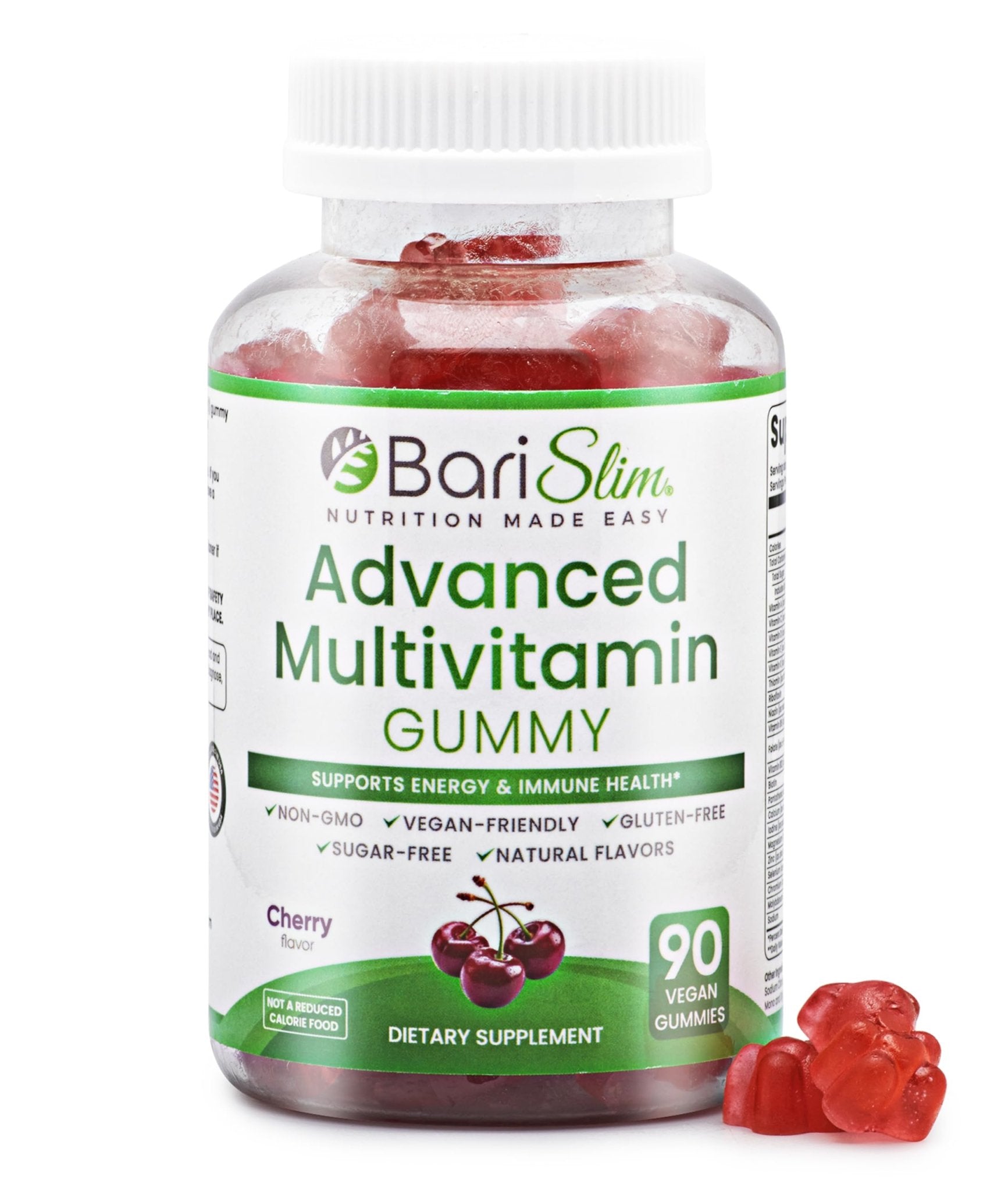 BariSlim Advanced Bariatric Multivitamin Gummies - Specially Formulated Bariatric Vitamins for Patients After Weight Loss Surgery - Supports Energy & Immune Health | Cherry (90 Vegan Gummies) - Maple Wellness Supplements