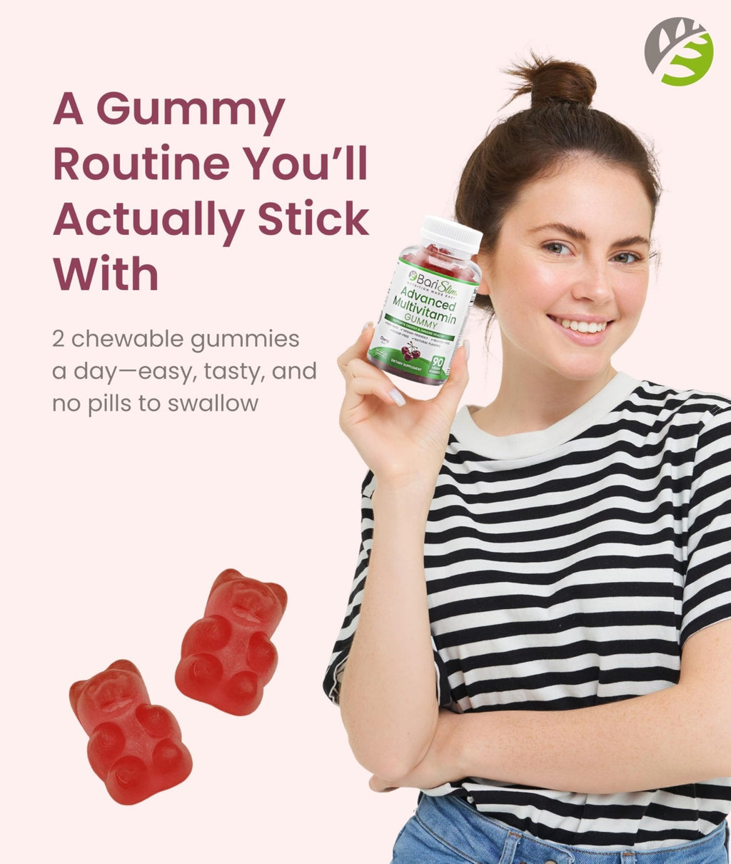 BariSlim Advanced Bariatric Multivitamin Gummies - Specially Formulated Bariatric Vitamins for Patients After Weight Loss Surgery - Supports Energy & Immune Health | Cherry (90 Vegan Gummies) - Maple Wellness Supplements