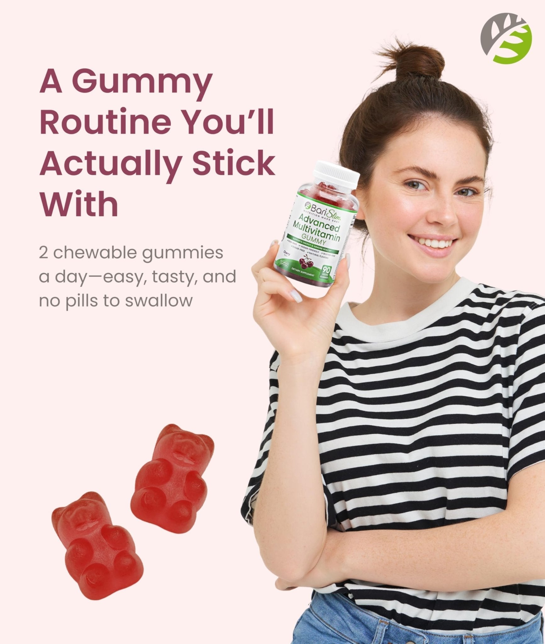 BariSlim Advanced Bariatric Multivitamin Gummies - Specially Formulated Bariatric Vitamins for Patients After Weight Loss Surgery - Supports Energy & Immune Health | Cherry (90 Vegan Gummies) - Maple Wellness Supplements