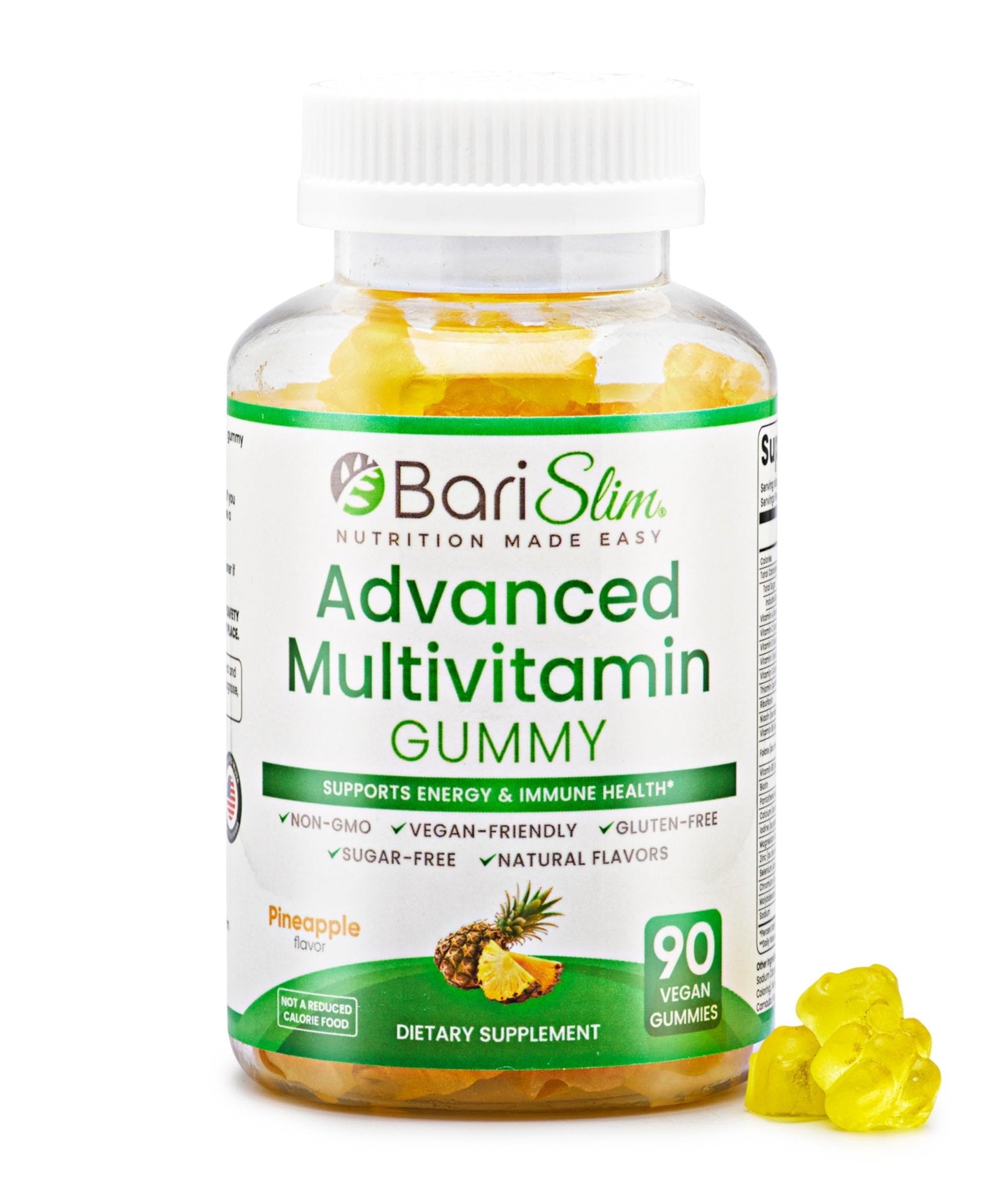 BariSlim Advanced Bariatric Multivitamin Gummies - Specially Formulated Bariatric Vitamins for Patients After Weight Loss Surgery - Supports Energy & Immune Health | Pineapple (90 Vegan Gummies) - Maple Wellness Supplements