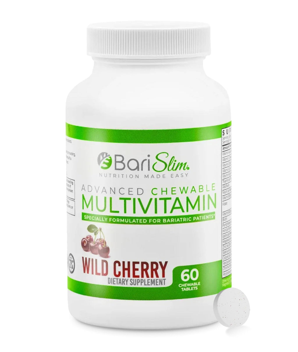 BariSlim Advanced Chewable Bariatric Multivitamin Tablets - Bariatric Vitamin and Supplement for Post Bariatric Surgery Including Gastric Bypass and Gastric Sleeve | Wild Cherry (60 Count) - Maple Wellness Supplements