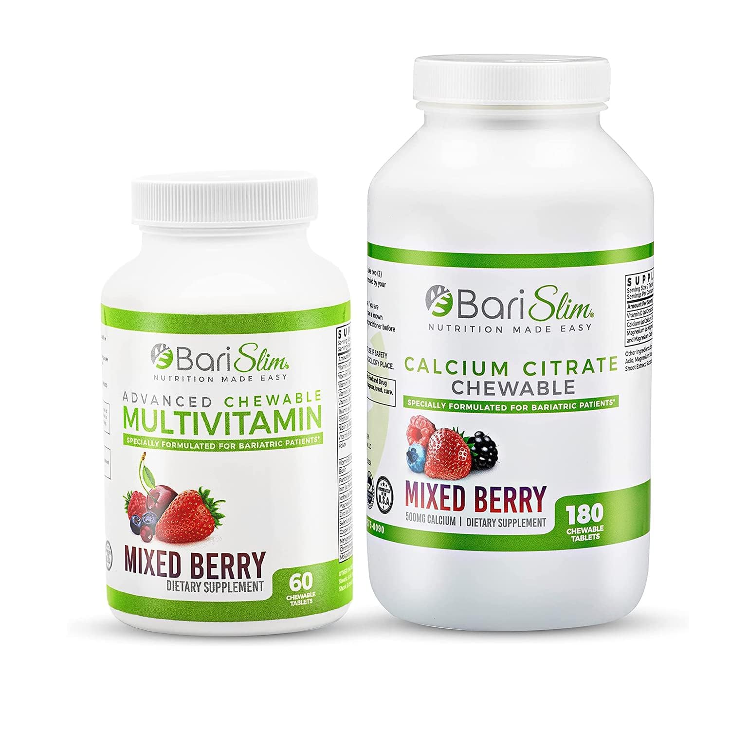 BariSlim Bariatric Calcium Citrate & Advanced Chewable Bariatric Multivitamin with Iron - Bariatric Vitamin and Supplement for Post Bariatric Surgery Including Gastric Bypass and Gastric Sleeve - Maple Wellness Supplements