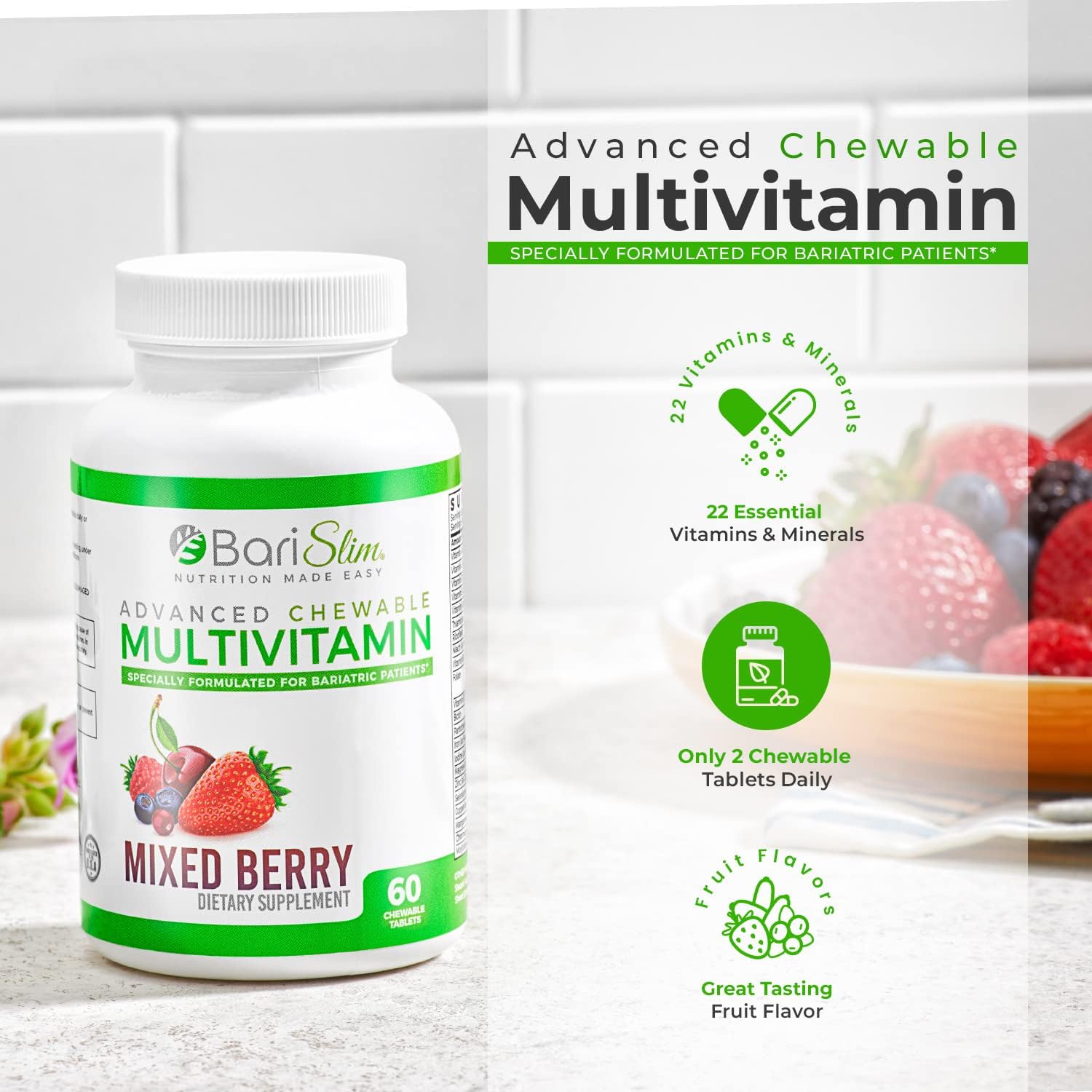 BariSlim Bariatric Calcium Citrate & Advanced Chewable Bariatric Multivitamin with Iron - Bariatric Vitamin and Supplement for Post Bariatric Surgery Including Gastric Bypass and Gastric Sleeve - Maple Wellness Supplements